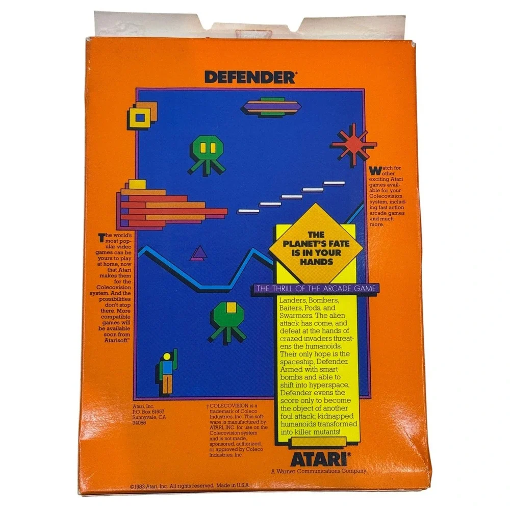 Atarisoft Defender ColecoVision Game Cartridge with Box and Manual 70002 Arcade